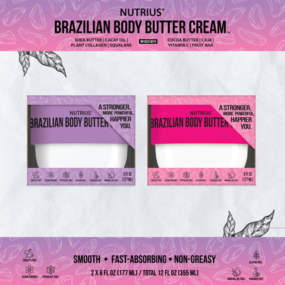 Nutrius Brazilian Body Butter Cream Berry & Botanical Bliss Twin Pack - 2 x 6 FL OZ