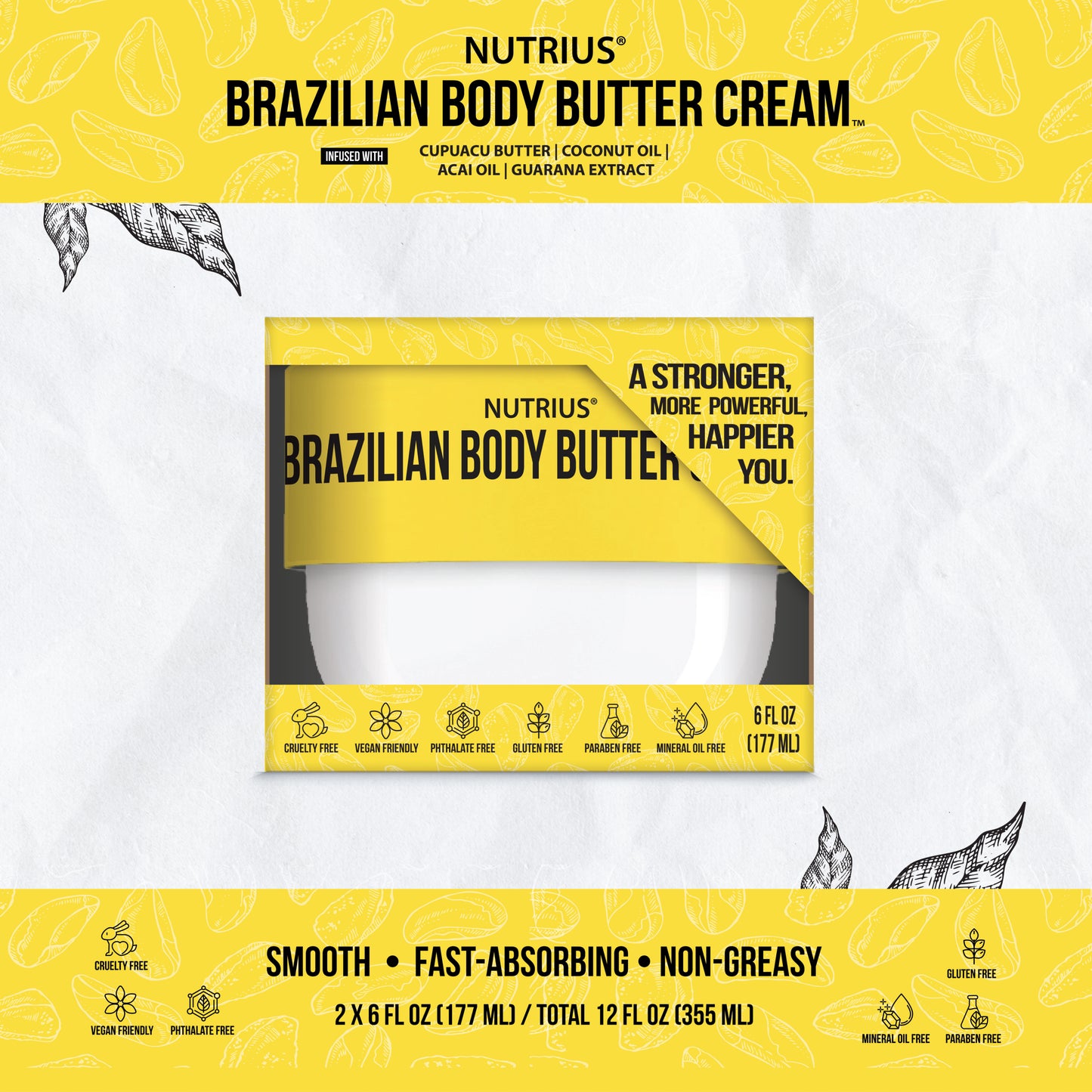 Nutrius Brazilian Body Butter Cream, 6 FL OZ