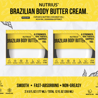 Nutrius Brazilian Body Butter Cream, Twin Pack - 2 x 6 FL OZ